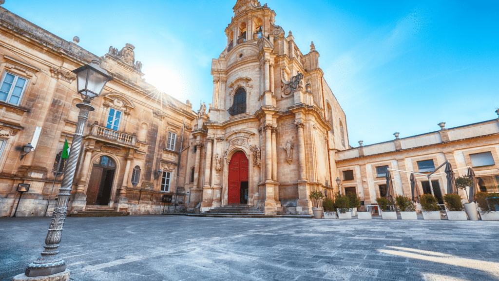 Cathedral of San Giovanni Battista in Ragusa, showcasing Sicily's Baroque architecture.