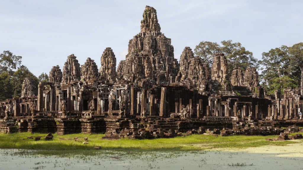 Bayon Temple rising above Angkor Thom in Cambodia