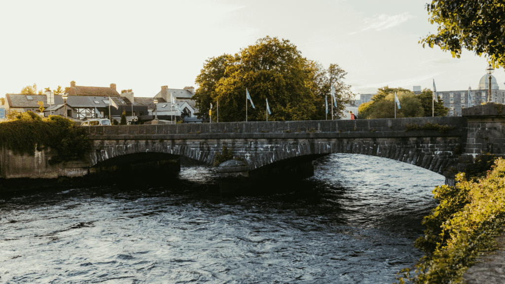 Historic stone bridge crossing the River Corrib in Galway, Ireland