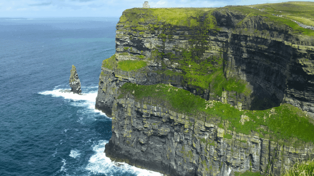Panoramic view across the Cliffs of Moher and Atlantic Ocean on Ireland's Wild Atlantic Way
