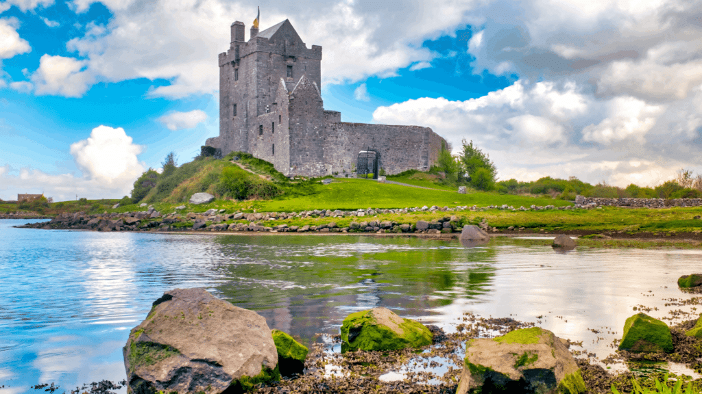 Galway Cathedral beside the River Corrib under dramatic clouds in Galway, Ireland